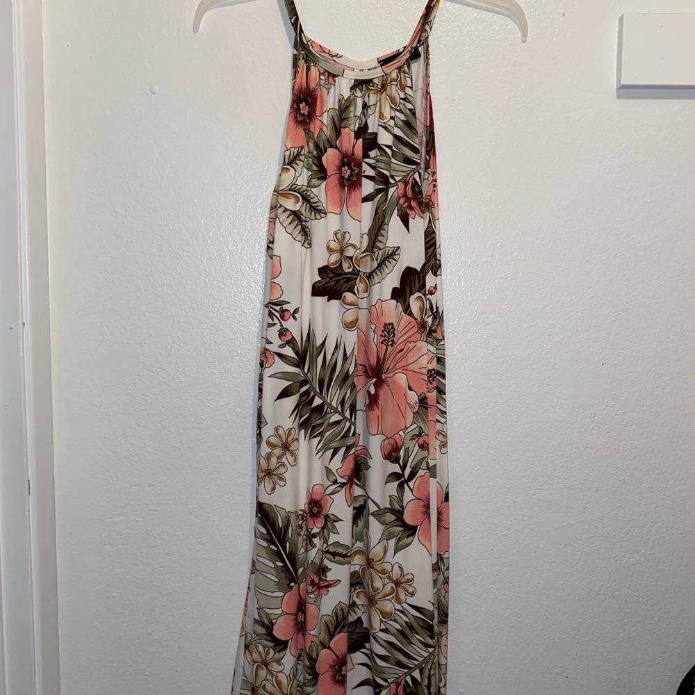 Floral Halter Maxi Dress - Pink and Brown